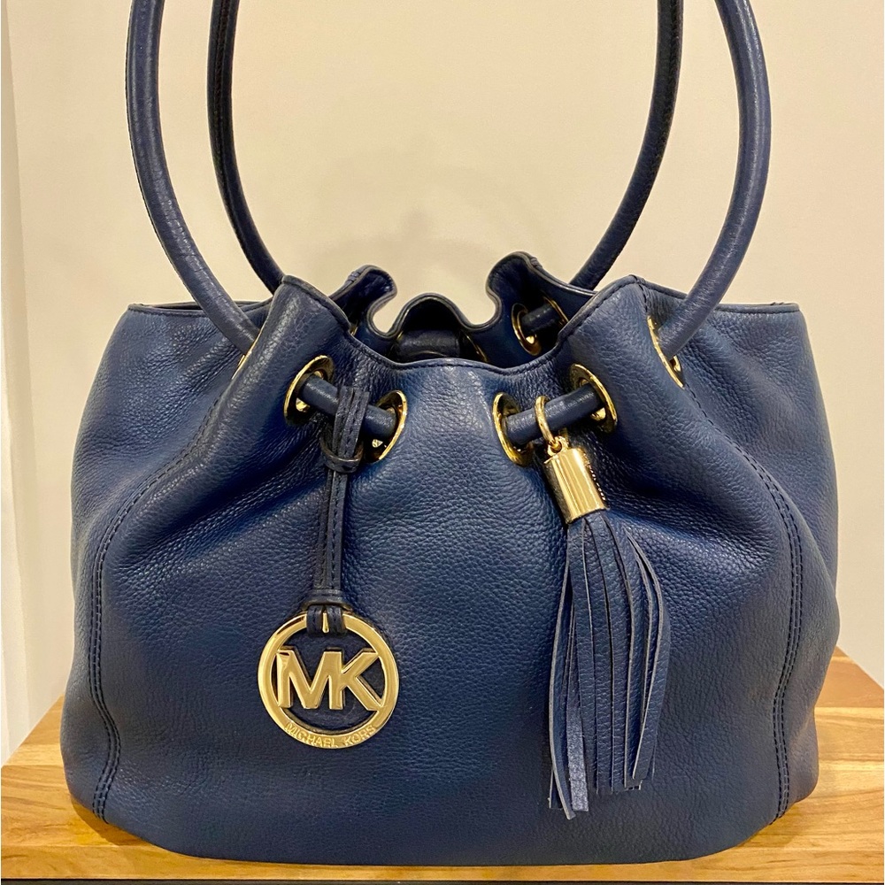 Michael Kors Blue Leather Ring Tassel Tote